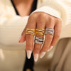 Wholesale Multi Layer Twist Cross Diamond Hollow Ring 316L Stainless Steel 18K Gold Plated Geometric Style For Women
