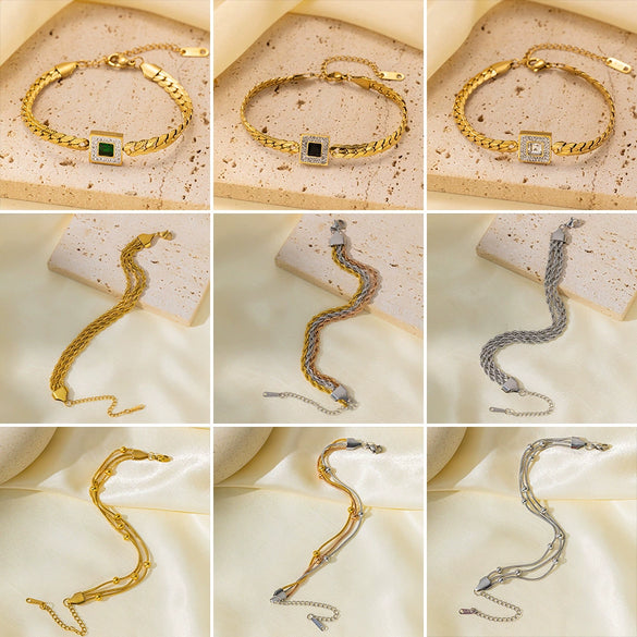 Wholesale Multi Layer Women's Retro Simple Fashion Metal Bracelet Set Titanium Steel Geometric Electroplated