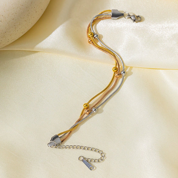 Wholesale Multi Layer Women's Retro Simple Fashion Metal Bracelet Set Titanium Steel Geometric Electroplated