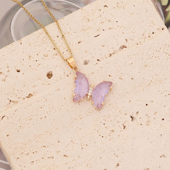 Wholesale Multicolor Butterfly Stainless Steel And Copper Jewelry Necklace With Electroplating Treatment