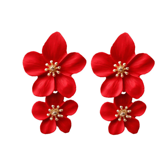 Wholesale Multicolor Double Flower Alloy Earrings With Baking Paint Design For Women Simple Sweet Fashion Trend