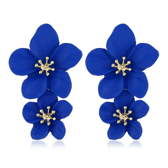 Wholesale Multicolor Double Flower Alloy Earrings With Baking Paint Design For Women Simple Sweet Fashion Trend