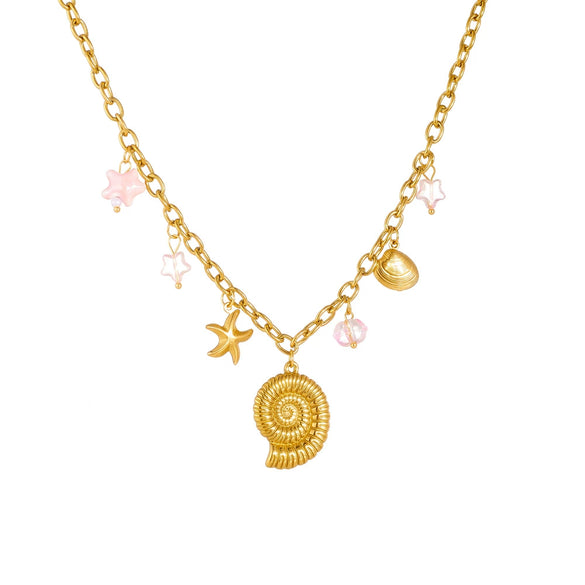 Wholesale Multielement Conch Starfish Shell Stainless Steel Goldplated Pendant Unisex Necklace