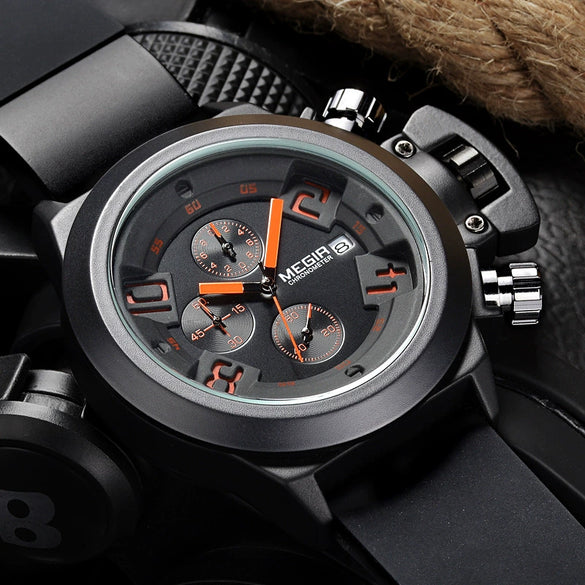 Wholesale Multifunctional Men's Alloy Case Silicone Strap Round Dial Quartz Watch Waterproof With Spiral Crown And Pin Buckle