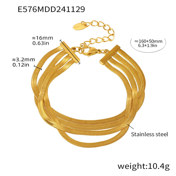 Wholesale Multilayer Blade Chain Fashion Bracelet Titanium Steel Pvd Electroplated Geometric Real Gold Color Preservation Jewelry For Women