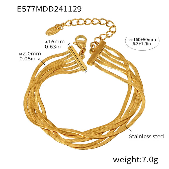 Wholesale Multilayer Blade Chain Fashion Bracelet Titanium Steel Pvd Electroplated Geometric Real Gold Color Preservation Jewelry For Women