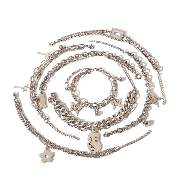 Wholesale Multilayer Chain Cuban Style Stainless Steel Bracelet With Butterfly Cross Pendant 18K Vacuum Plated For Women And Unisex