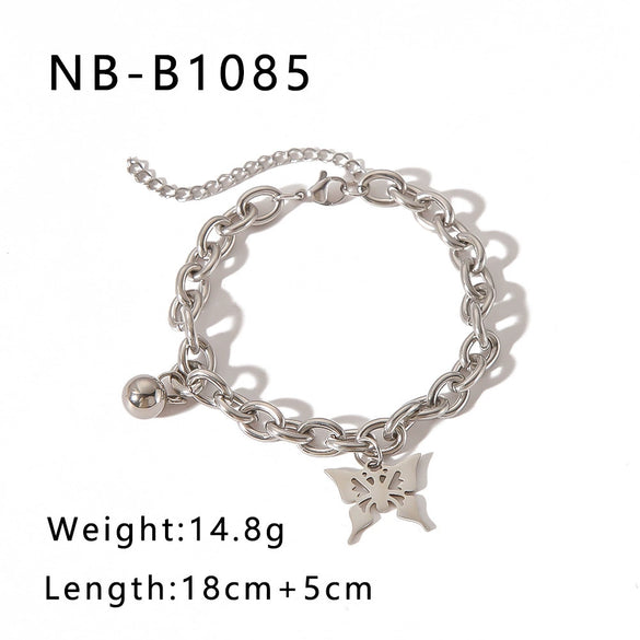 Wholesale Multilayer Chain Cuban Style Stainless Steel Bracelet With Butterfly Cross Pendant 18K Vacuum Plated For Women And Unisex