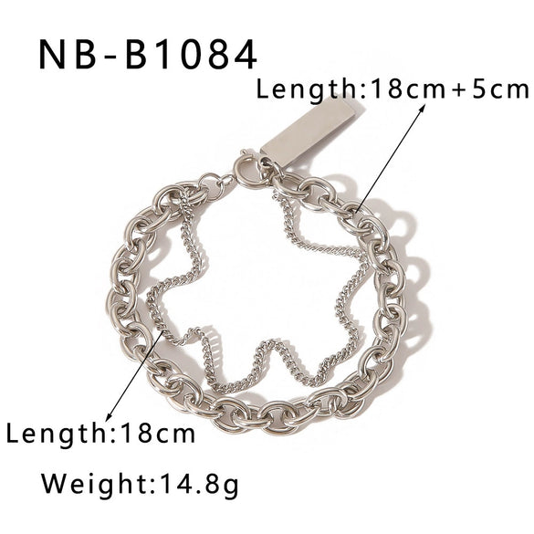 Wholesale Multilayer Chain Cuban Style Stainless Steel Bracelet With Butterfly Cross Pendant 18K Vacuum Plated For Women And Unisex