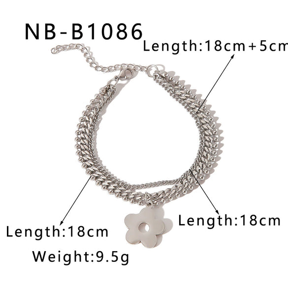Wholesale Multilayer Chain Cuban Style Stainless Steel Bracelet With Butterfly Cross Pendant 18K Vacuum Plated For Women And Unisex