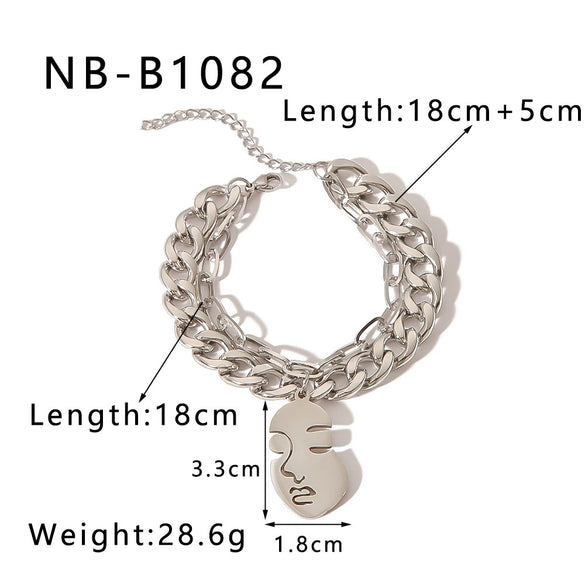 Wholesale Multilayer Chain Cuban Style Stainless Steel Bracelet With Butterfly Cross Pendant 18K Vacuum Plated For Women And Unisex