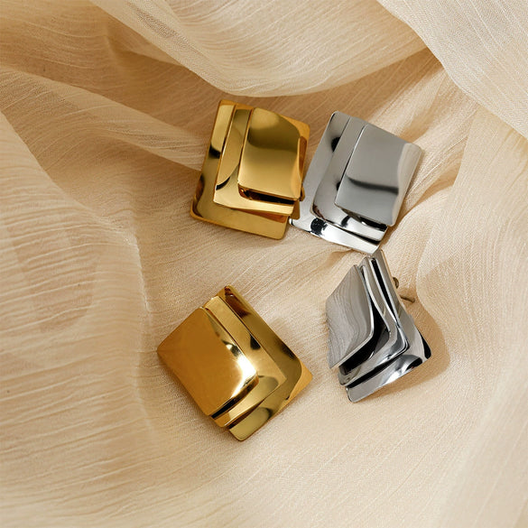 Wholesale Multilayer Geometric Stainless Steel Earrings With Advanced Design Sense And Electroplating For Women's Fashion