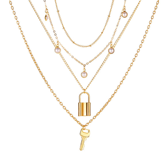 Wholesale Multilayer Hip Hop Style Alloy Cross Chain Pendant Clavicle Sweater Necklace With Electroplating