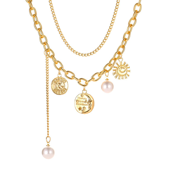 Wholesale Multilayer Hip Hop Style Alloy Cross Chain Pendant Clavicle Sweater Necklace With Electroplating