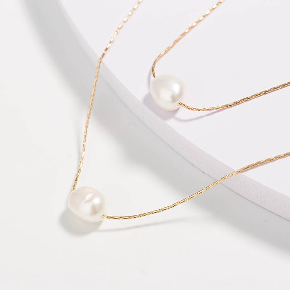 Wholesale Multilayer Ladies Natural Freshwater Pearl Card Neck Chain With Geometric Pattern Alloy 18K Gold Electroplated Bamboo Chain Necklace