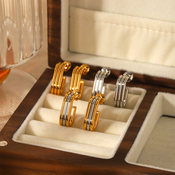 Wholesale Multilayer Linear Geometric Stainless Steel Earrings For Women With Electroplating