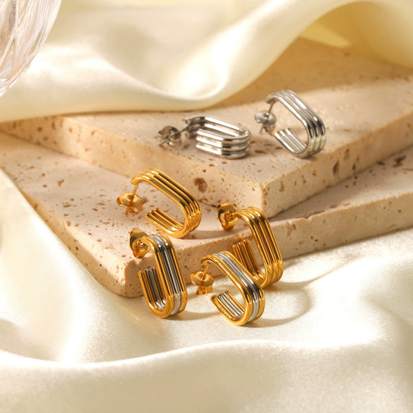 Wholesale Multilayer Linear Geometric Stainless Steel Earrings For Women With Electroplating