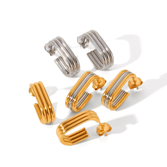 Wholesale Multilayer Linear Geometric Stainless Steel Earrings For Women With Electroplating