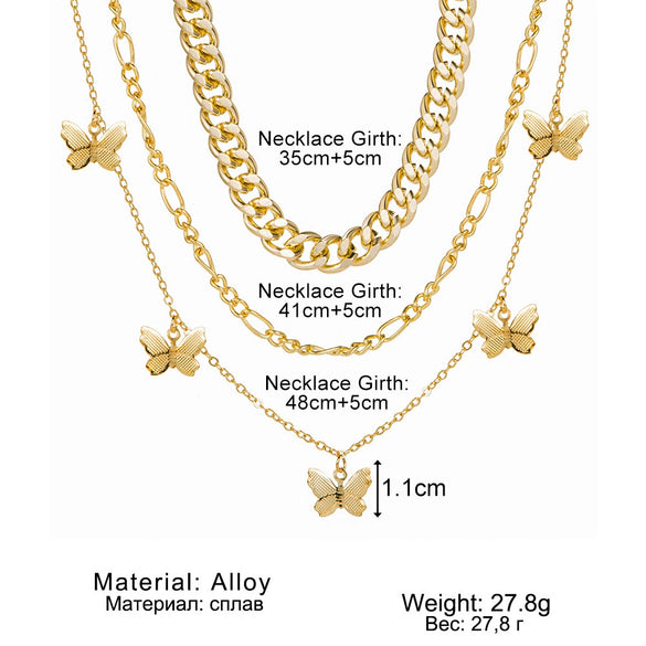 Wholesale Multilayer Metal Butterfly Rough Chain Clavicle Necklace For Women Alloy Electroplated