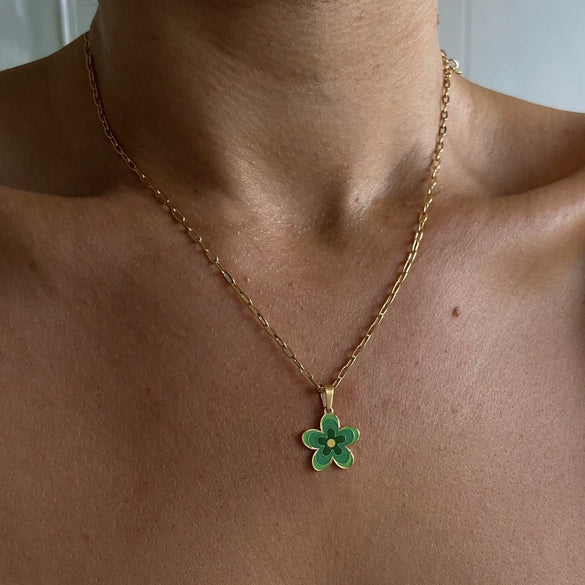 Wholesale Multilayer Minimalist Oil Drop Flower Pendant Necklace With Paper Clip Chain Titanium Steel 18K Gold Electroplated Unisex