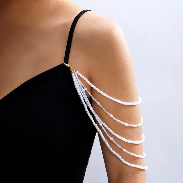Wholesale Multilayer Pearl Shoulder Finger Body Chain For Women Fashion Retro Style