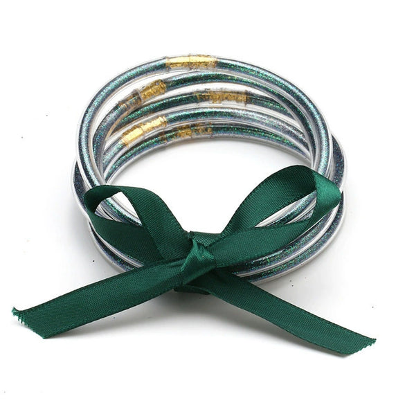 Wholesale Multilayer Silicone Gold Powder Ribbon Bracelet Suit With Bow And Geometric Pattern For Women
