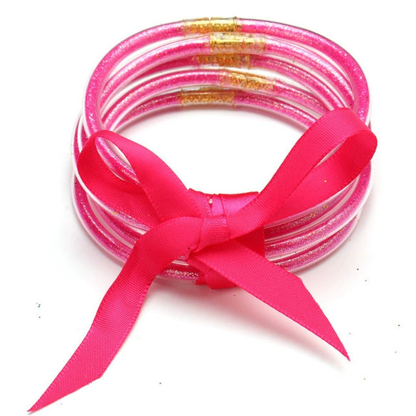 Wholesale Multilayer Silicone Gold Powder Ribbon Bracelet Suit With Bow And Geometric Pattern For Women