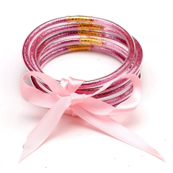 Wholesale Multilayer Silicone Gold Powder Ribbon Bracelet Suit With Bow And Geometric Pattern For Women