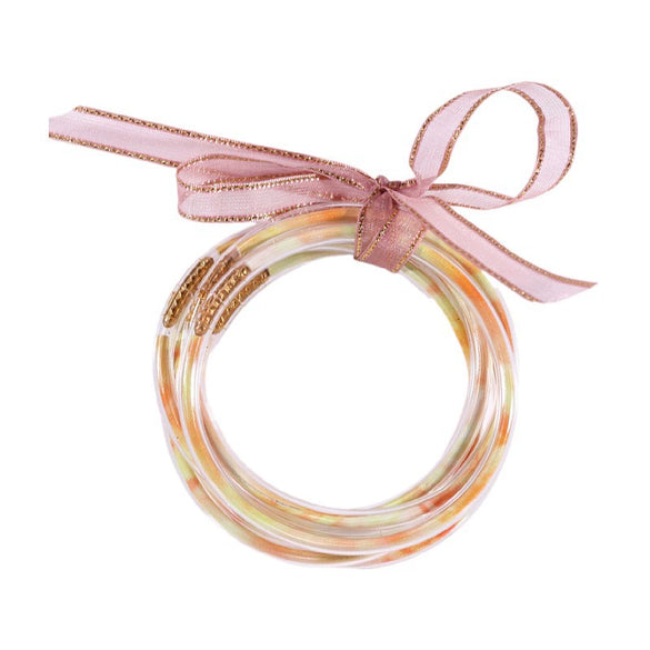 Wholesale Multilayer Silicone Gold Powder Ribbon Bracelet Suit With Bow And Geometric Pattern For Women