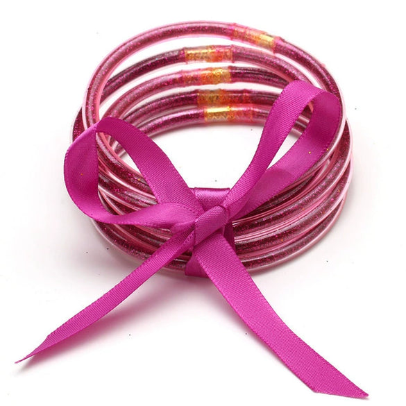 Wholesale Multilayer Silicone Gold Powder Ribbon Bracelet Suit With Bow And Geometric Pattern For Women