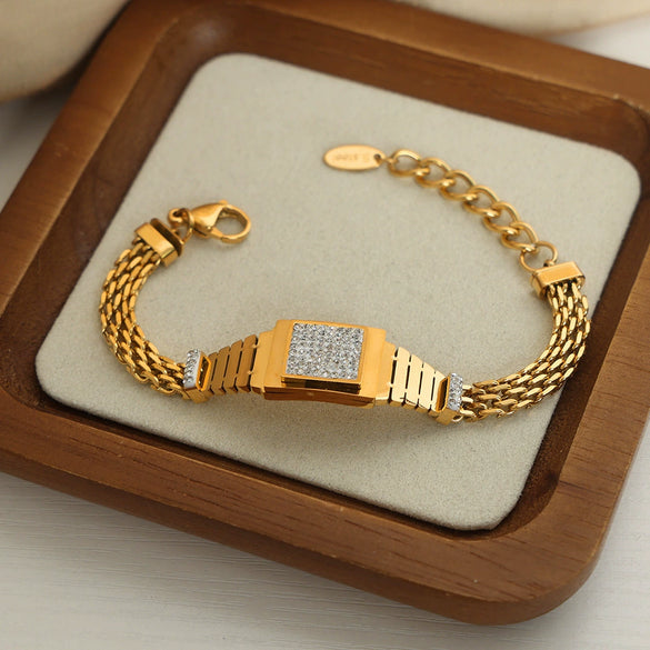Wholesale Multilayer Square 316L Stainless Steel Gold Plated Geometric Bracelet Jewelry For Unisex