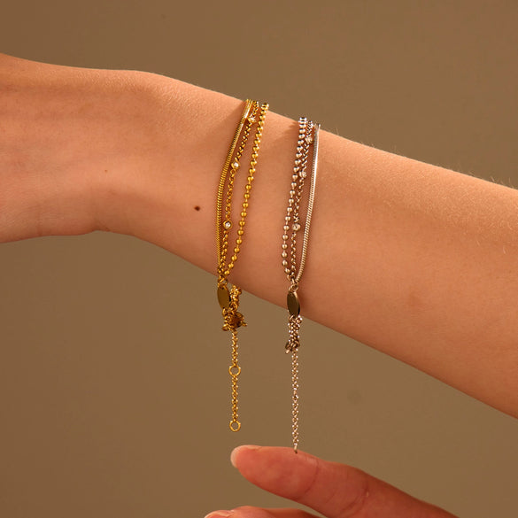 Wholesale Multilayer Stainless Steel Bracelets Stacked With Zircon Geometric Fashion Ol Style Electroplated For Women