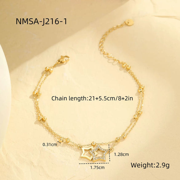 Wholesale Multilayer Stainless Steel Geometric Anklet In Marine Resort Style
