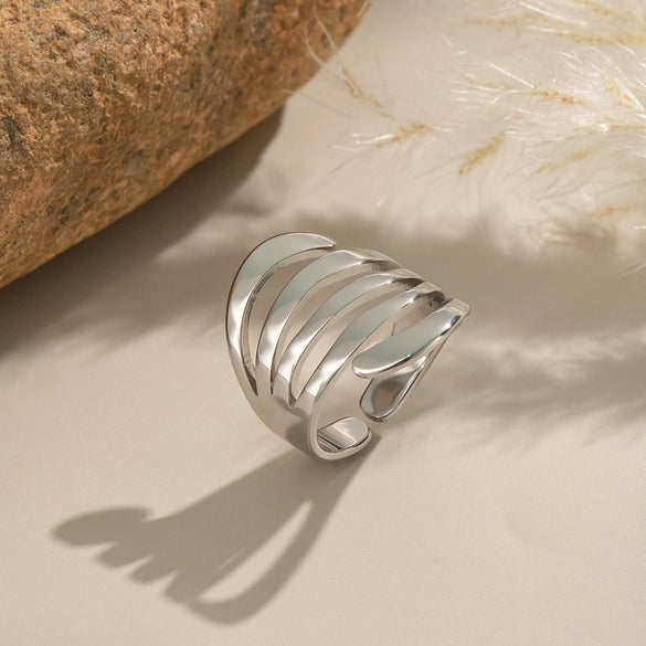 Wholesale Multilayer Stainless Steel Geometric Ring With 18K Real Gold Handmade And Electroplating For Women