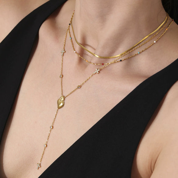 Wholesale Multilayer Tassel Clavicle Necklace With Cross Geometric Pattern Stainless Steel 18K Gold Plated Light Luxury Style For Women