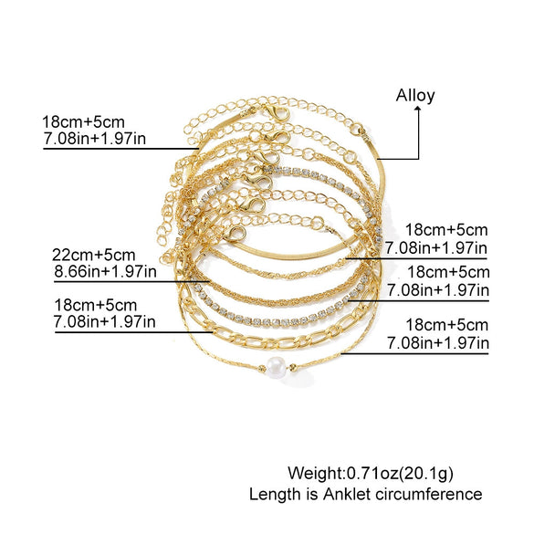 Wholesale Multilayer Twist Chain Snake Bone Chain Bracelet Set Alloy Geometric Pattern Inlaid Rhinestone Pearl For Women