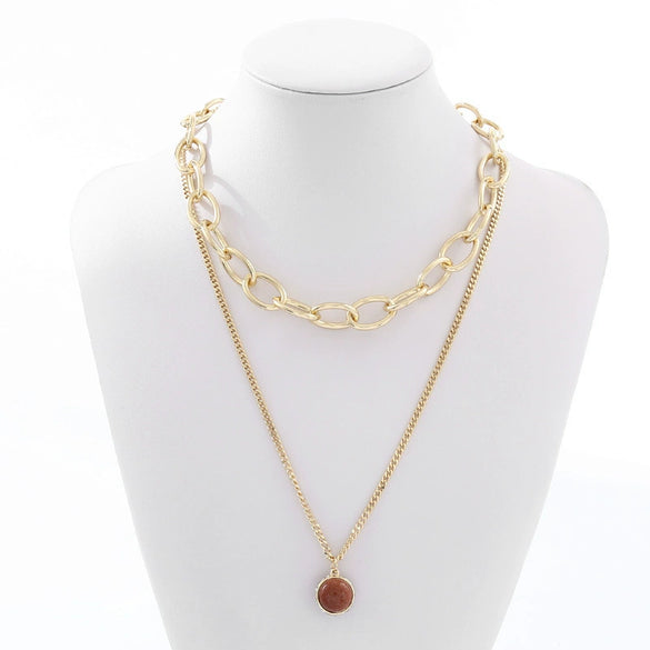 Wholesale Multilayered Geometric Adjustable Metal Cross Chain Necklace For Women With Electroplating