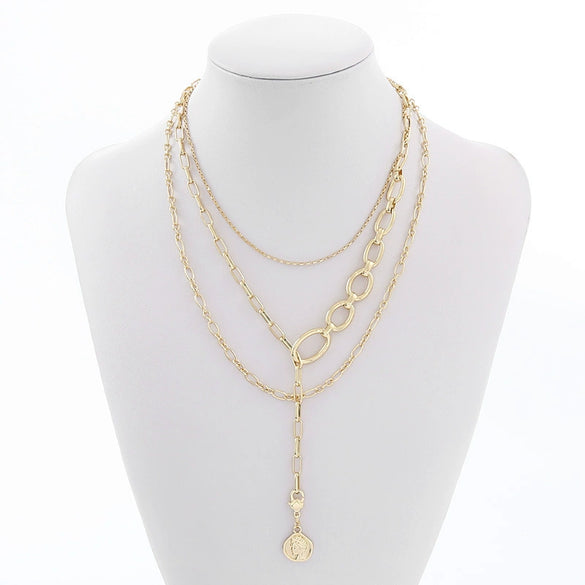 Wholesale Multilayered Geometric Adjustable Metal Cross Chain Necklace For Women With Electroplating