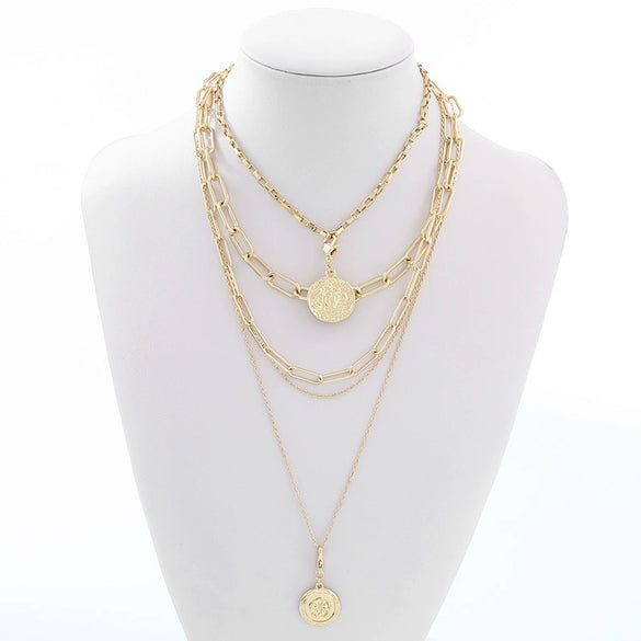 Wholesale Multilayered Geometric Adjustable Metal Cross Chain Necklace For Women With Electroplating