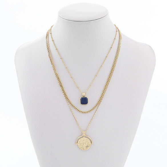 Wholesale Multilayered Geometric Adjustable Metal Cross Chain Necklace For Women With Electroplating