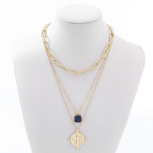 Wholesale Multilayered Geometric Adjustable Metal Cross Chain Necklace For Women With Electroplating