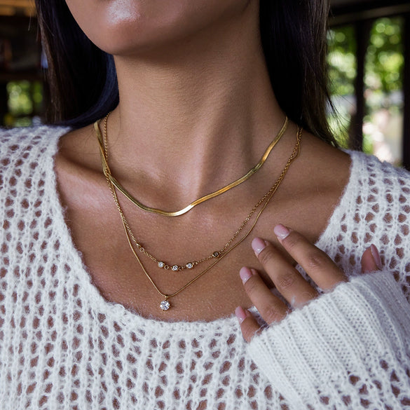 Wholesale Multilayered Geometric Stainless Steel And Titanium Steel Electroplated Necklace For Women