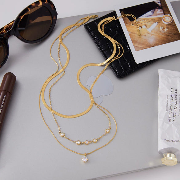 Wholesale Multilayered Geometric Stainless Steel And Titanium Steel Electroplated Necklace For Women