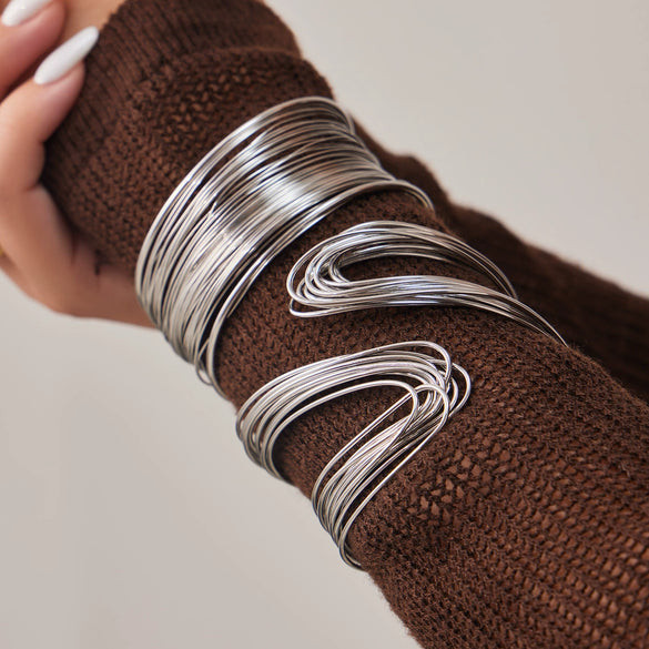 Wholesale Multilayered Geometric Stainless Steel Electroplated Bracelet Set For Women