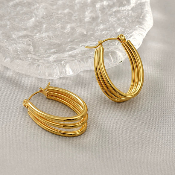 Wholesale Multilayered Hoop Earrings Ushaped Stainless Steel Geometric Electroplated For Women
