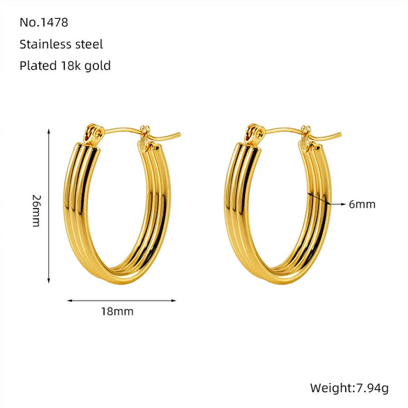 Wholesale Multilayered Hoop Earrings Ushaped Stainless Steel Geometric Electroplated For Women