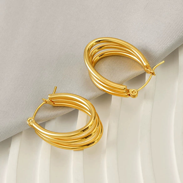 Wholesale Multilayered Hoop Earrings Ushaped Stainless Steel Geometric Electroplated For Women