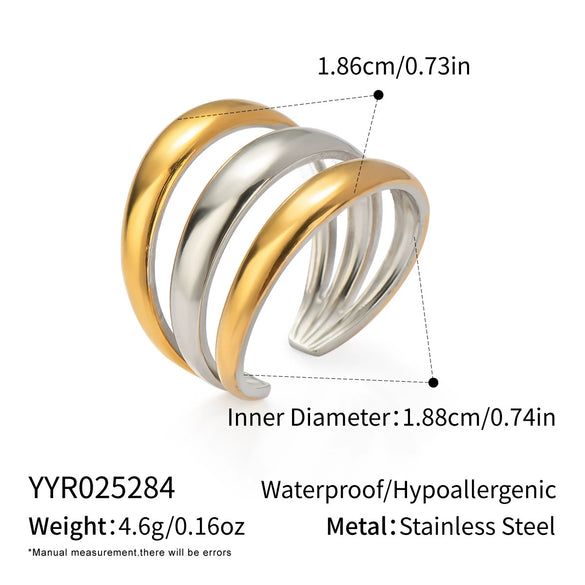Wholesale Multilayered Rings With Simple Line Design Titanium Steel Geometric Shape Electroplated With Pvd Vacuum Real Gold Unisex Hand Accessories