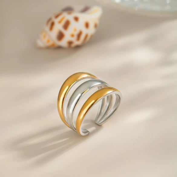 Wholesale Multilayered Rings With Simple Line Design Titanium Steel Geometric Shape Electroplated With Pvd Vacuum Real Gold Unisex Hand Accessories