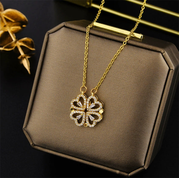 Wholesale Multilove Fourleaf Clover Necklace For Female Girlfriends Titanium Steel Clavicle Chain With Gold Inlaid And Geometric Design